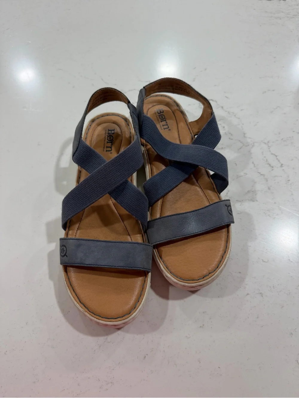 Born  Jayla Navy Crisscross Elastic Strap Sandals